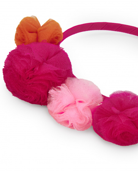 Serre-tête à fleurs en tulle tons fuchsia et orange collection