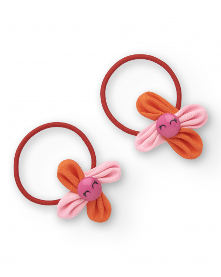 Chouchous pour cheveux avec fleurs dans les tons rose et orange