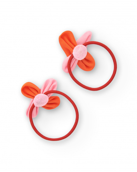 Chouchous pour cheveux avec fleurs dans les tons rose et orange