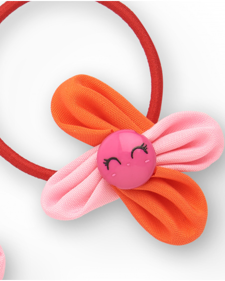 Chouchous pour cheveux avec fleurs dans les tons rose et orange