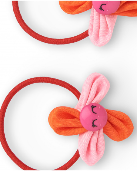 Chouchous pour cheveux avec fleurs dans les tons rose et orange