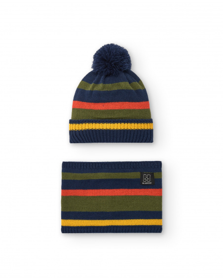 Ensemble bandana rayé et bonnet à pompon garçon de la