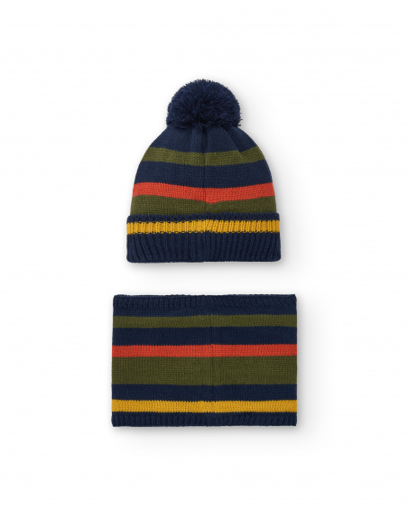 Ensemble bandana rayé et bonnet à pompon garçon de la