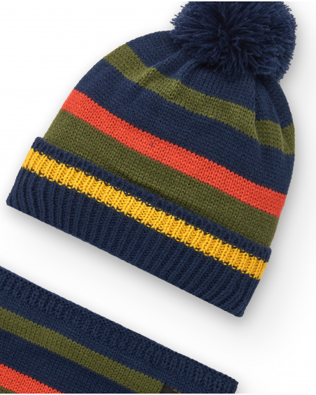 Ensemble bandana rayé et bonnet à pompon garçon de la
