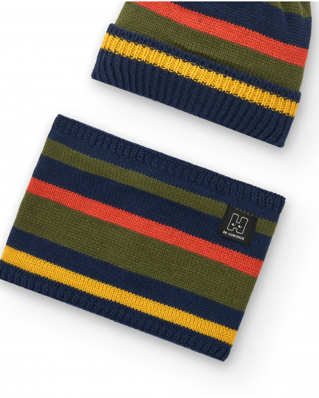 Ensemble bandana rayé et bonnet à pompon garçon de la