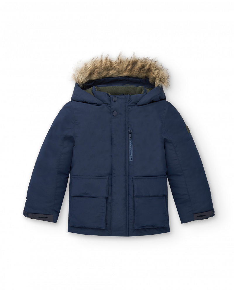 Manteau bleu à capuche en fausse fourrure pour garçon de la