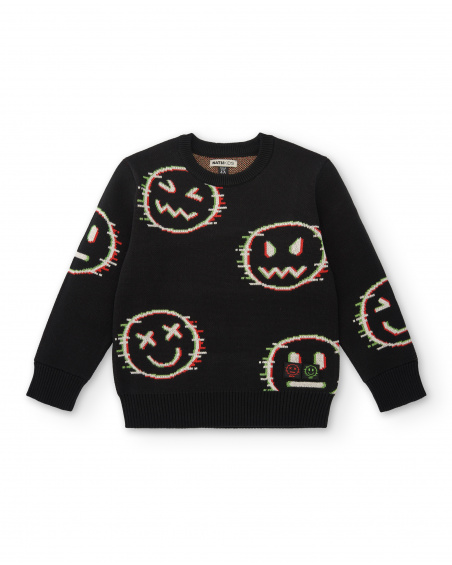 Pull tricoté avec imprimé émoticônes pour garçon collection