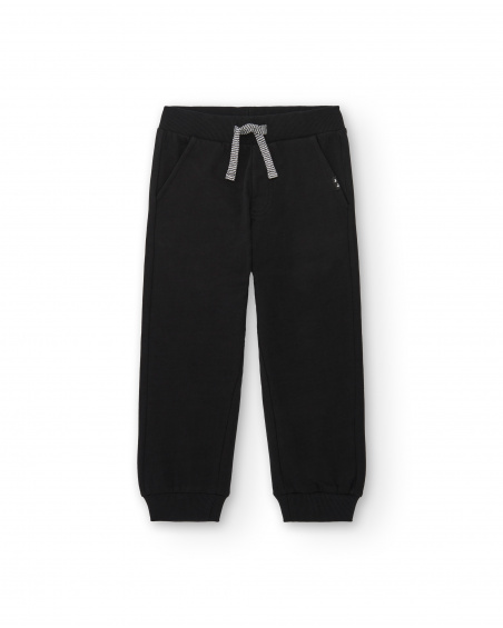 Pantalon de jogging garçon noir avec cordon réglable bicolore