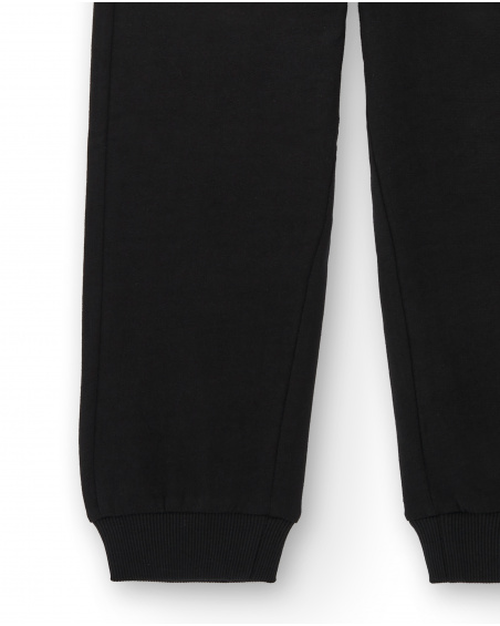 Pantalon de jogging garçon noir avec cordon réglable bicolore