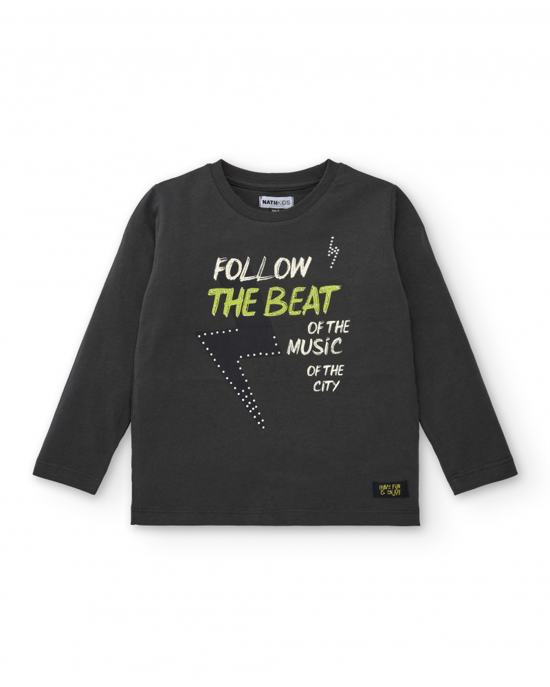T-shirt gris foncé avec message "Follow the Beat" pour garçon
