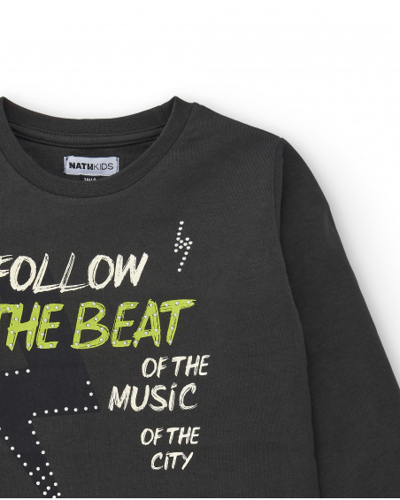 T-shirt gris foncé avec message "Follow the Beat" pour garçon