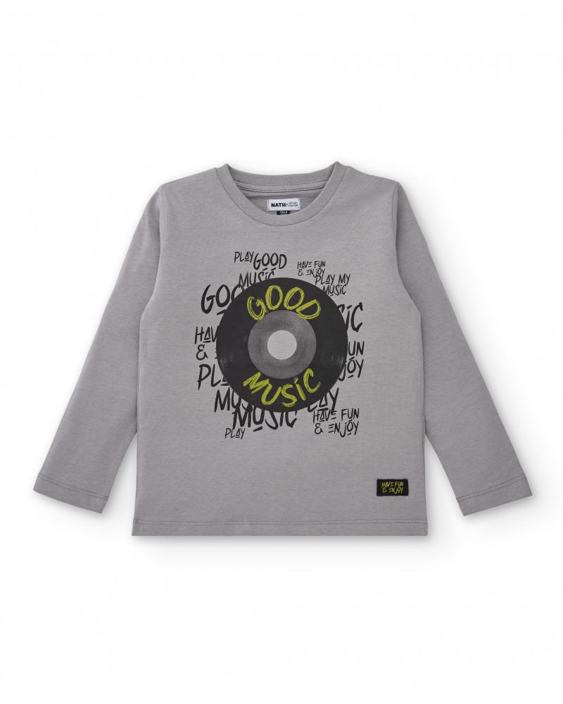 T-shirt gris avec imprimé vinyle "Good Music" pour garçon de la