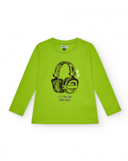 T-shirt vert avec imprimé casque "It's Time for Good Music"
