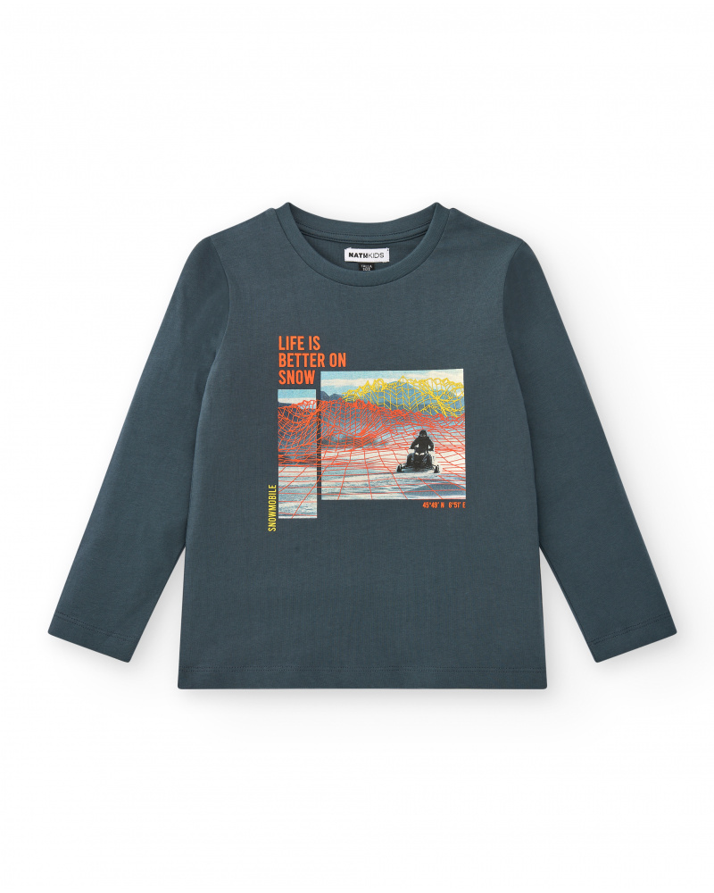 T-shirt bleu avec imprimé pour garçon de la collection Dark