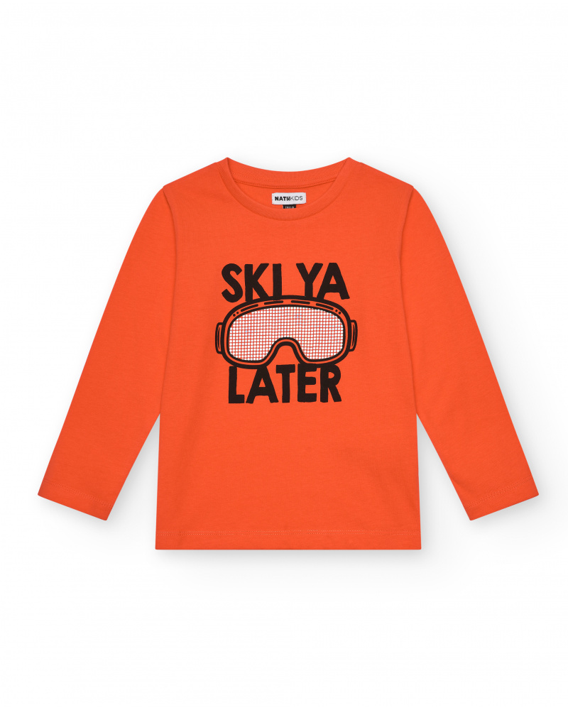 T-shirt orange avec imprimé "Ski Ya Later" pour garçon de la