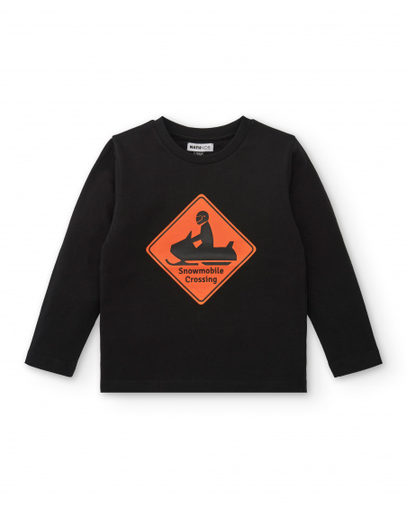 T-shirt noir avec imprimé "Snowmobile Crossing" pour garçon de