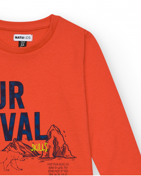 T-shirt orange avec imprimé "Survival Skills" pour garçon