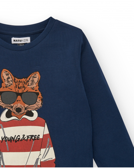 T-shirt bleu imprimé renard pour garçon de la collection
