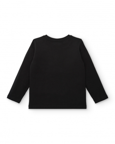 T-shirt noir à manches longues avec imprimé skate pour garçon