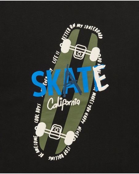 T-shirt noir à manches longues avec imprimé skate pour garçon
