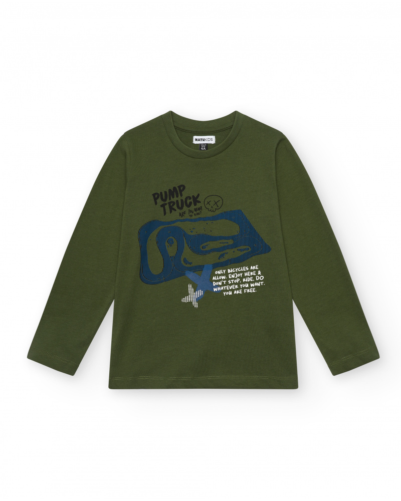 T-shirt vert à manches longues avec imprimé Pump Track pour