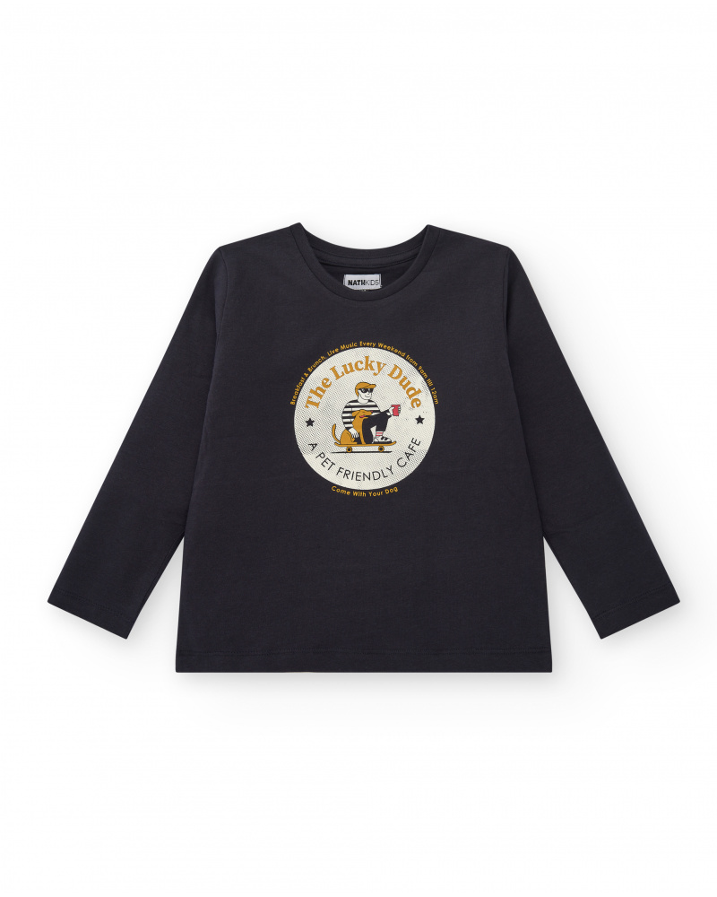 T-shirt noir à manches longues pour garçon avec imprimé The