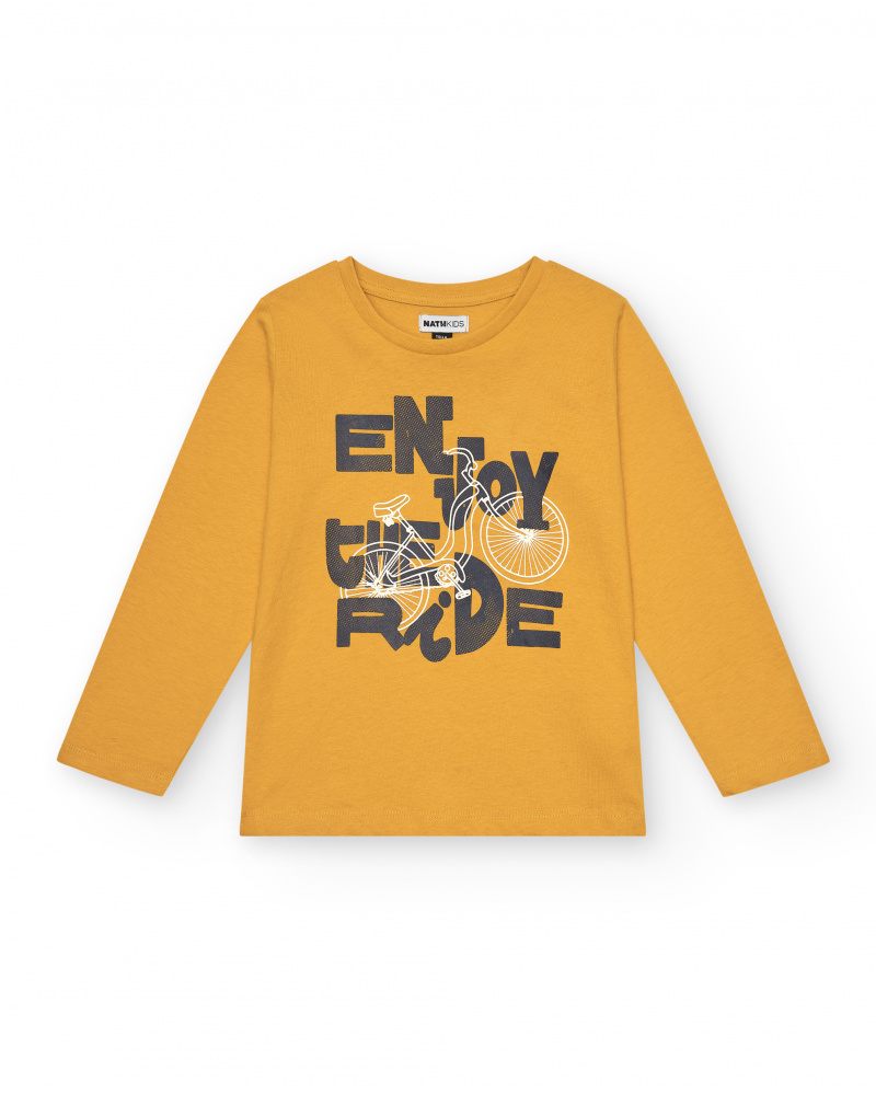 T-shirt jaune à manches longues pour garçon avec imprimé Enjoy