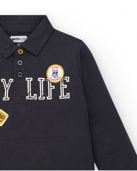 Polo noir à manches longues pour garçon avec imprimé City Life
