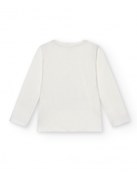 T-shirt blanc à manches longues pour garçon avec imprimé chien