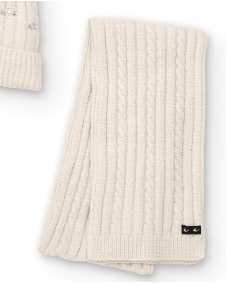 Ensemble bonnet et écharpe crème détails strass fille