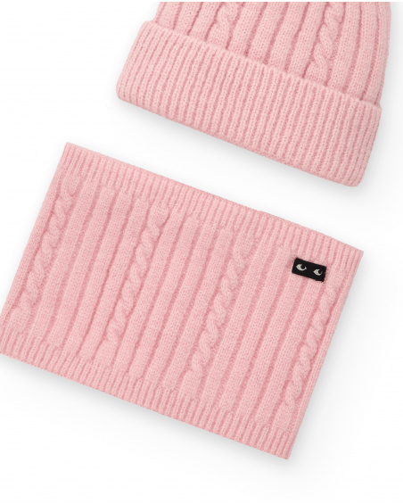 Bonnet et écharpe roses à pompon pour fille de la collection