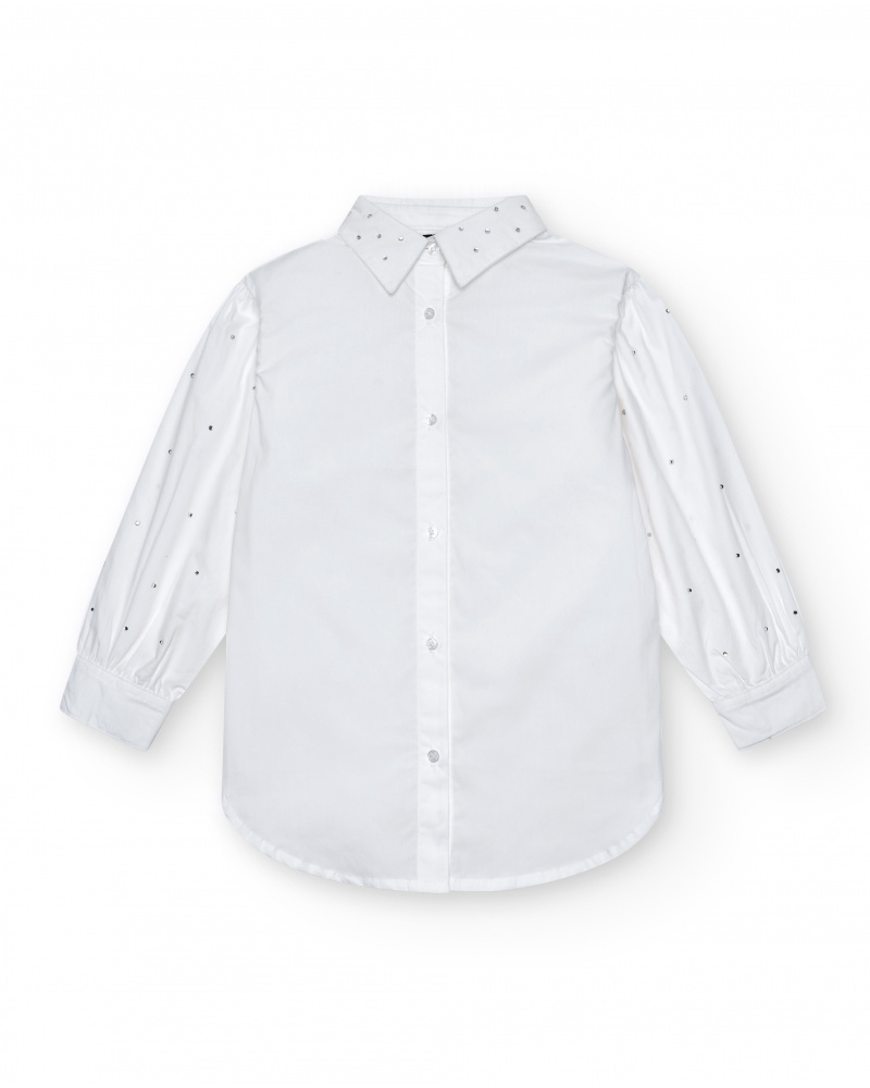 Blouse blanche avec détails en strass pour fille de la