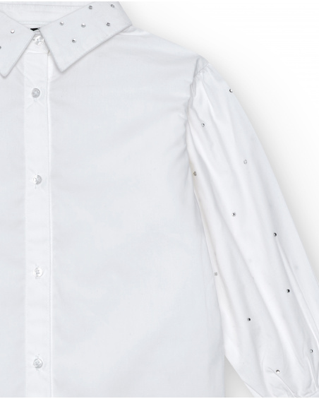 Blouse blanche avec détails en strass pour fille de la