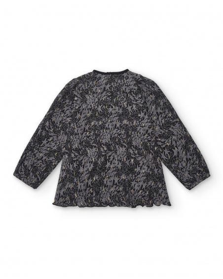 Blouse noire imprimée avec détails appliqués brillants pour Blouse noire imprimée avec détails appliqués brillants pour