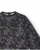 Blouse noire imprimée avec détails appliqués brillants pour Blouse noire imprimée avec détails appliqués brillants pour