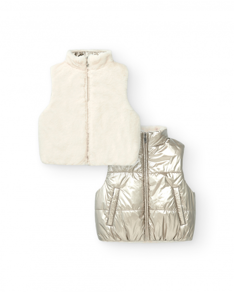 Gilet réversible fille crème et argent collection The Land of