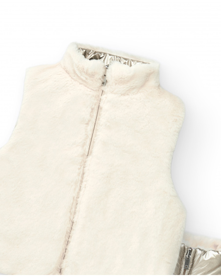 Gilet réversible fille crème et argent collection The Land of