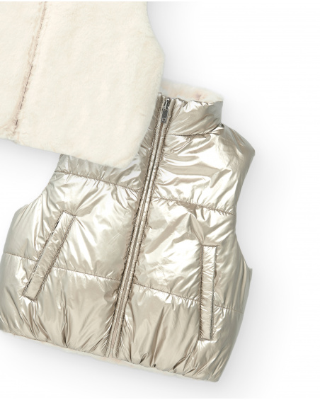 Gilet réversible fille crème et argent collection The Land of