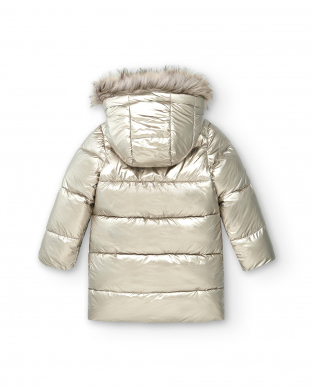 Doudoune longue argentée à capuche fille collection Terre de