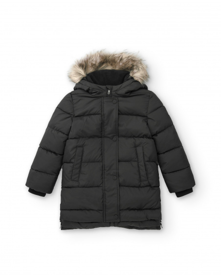 Doudoune noire avec capuche en fourrure pour fille collection