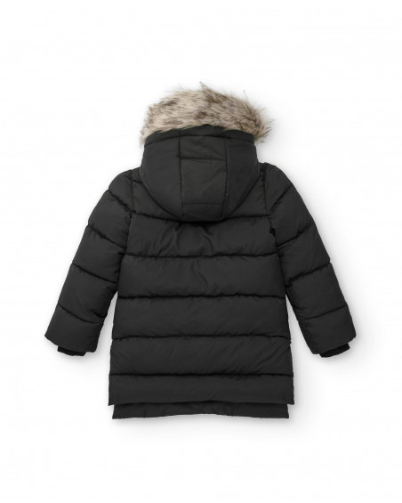 Doudoune noire avec capuche en fourrure pour fille collection