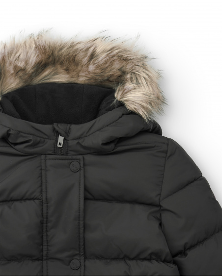 Doudoune noire avec capuche en fourrure pour fille collection