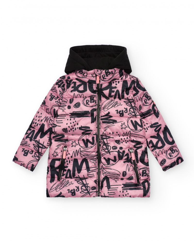 Manteau matelassé à imprimé graffiti rose et noir collection