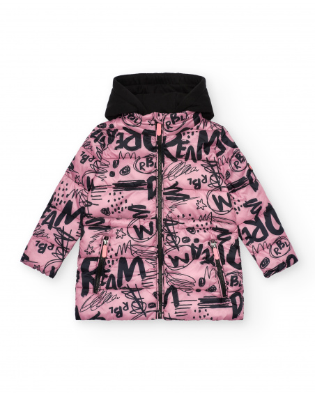 Manteau matelassé à imprimé graffiti rose et noir collection