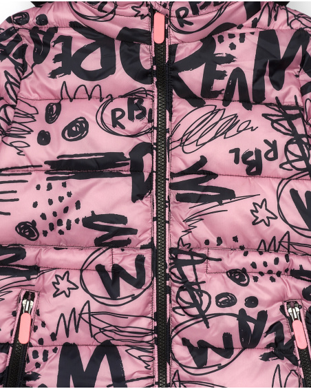Manteau matelassé à imprimé graffiti rose et noir collection