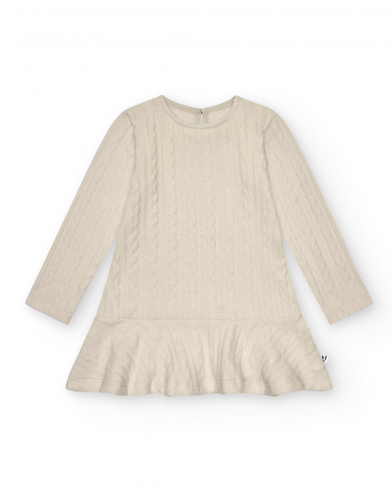 Robe fille en maille tressée beige Collection Terre de Glace