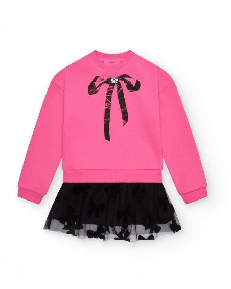 Robe rose avec nœud et jupe en tulle fille collection Magic Poetry