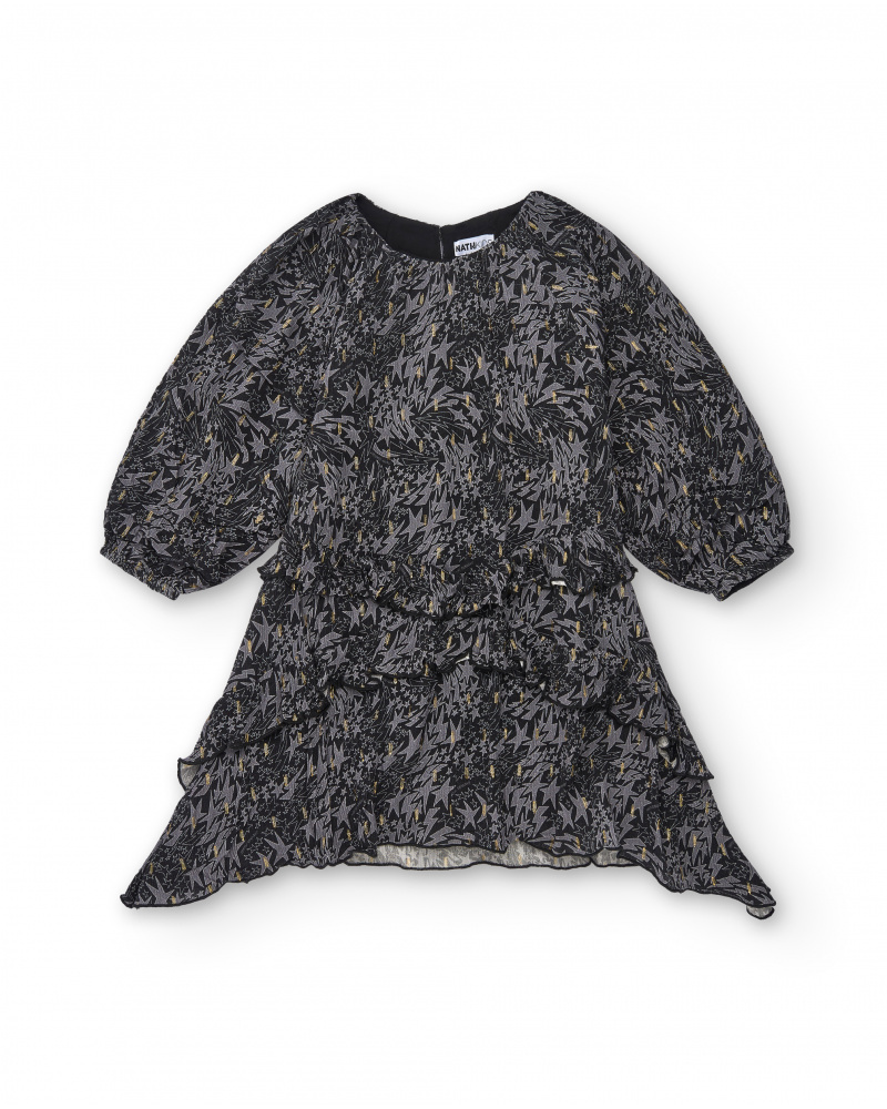 Robe imprimée à volants noirs pour fille de la collection Dive into the night