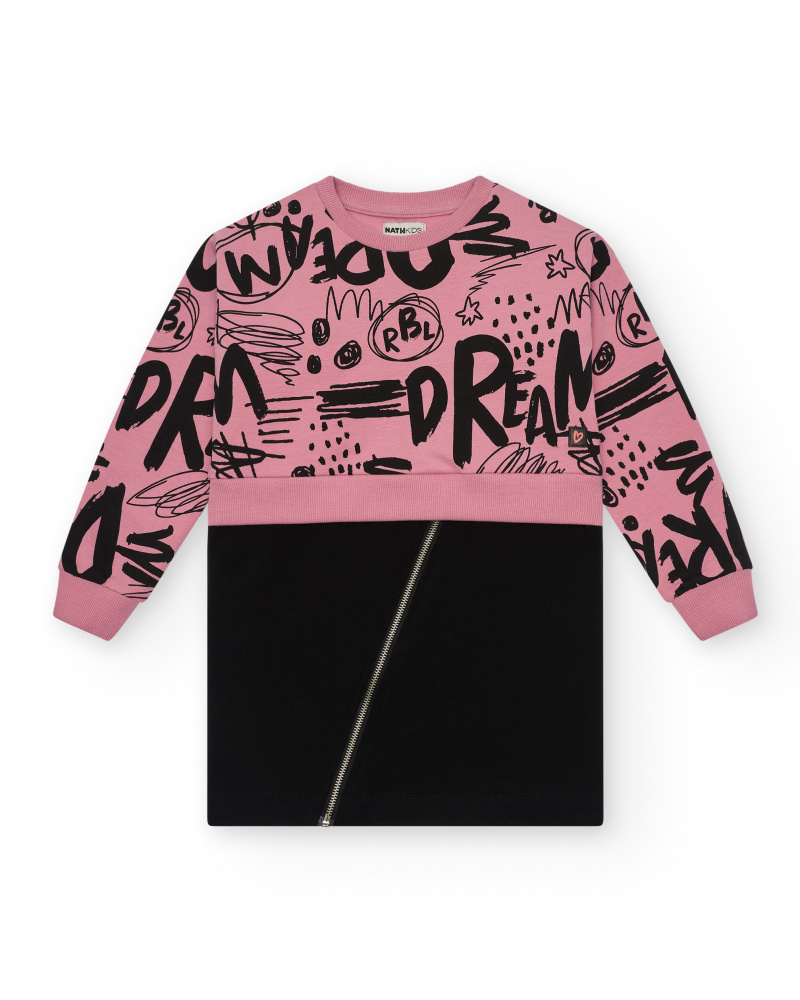 Robe sweat imprimé graffiti rose et noir collection Rebel Dreamers