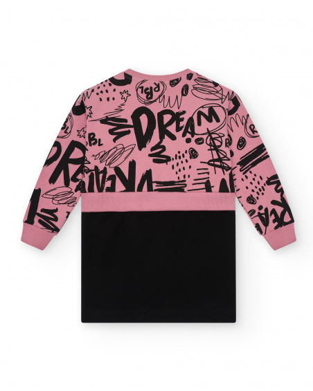 Robe sweat imprimé graffiti rose et noir collection Rebel Dreamers